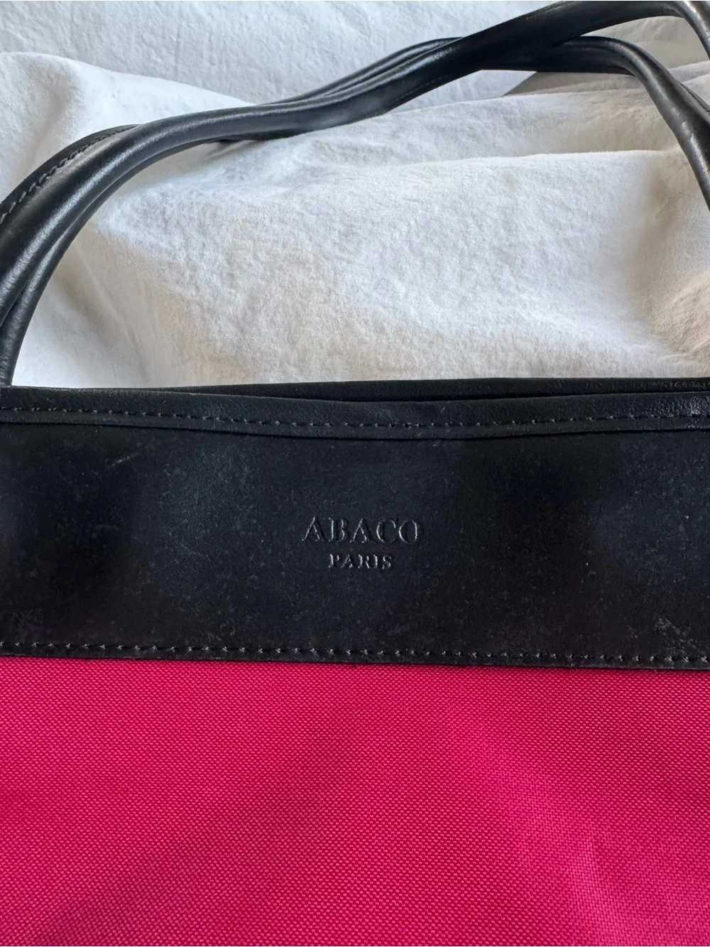 ABACO Paris Large Red Nylon & Black Leather Tote Shoulder Bag